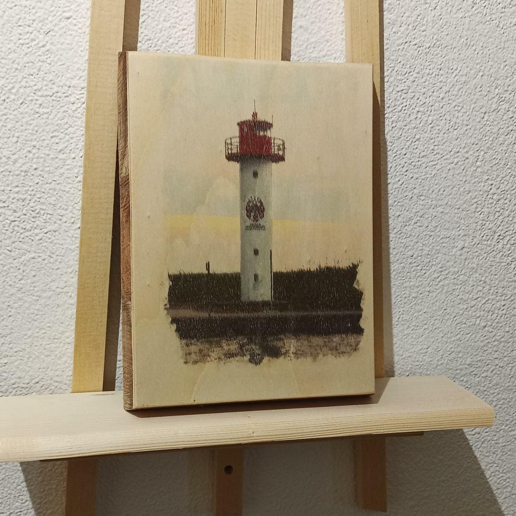 Holzdruckbild Leuchtturm
